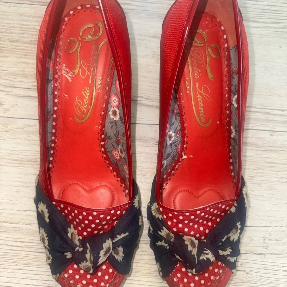 Poetic License Bow Patent Leather detail  Espadrilles Wedges Shoes Red 8